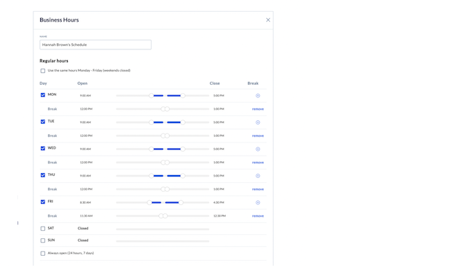 Configuring business hour settings with Nextiva