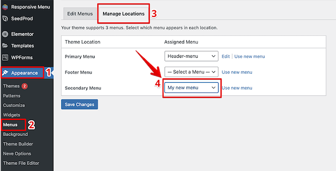 Responsive Menu menage locations dashboard