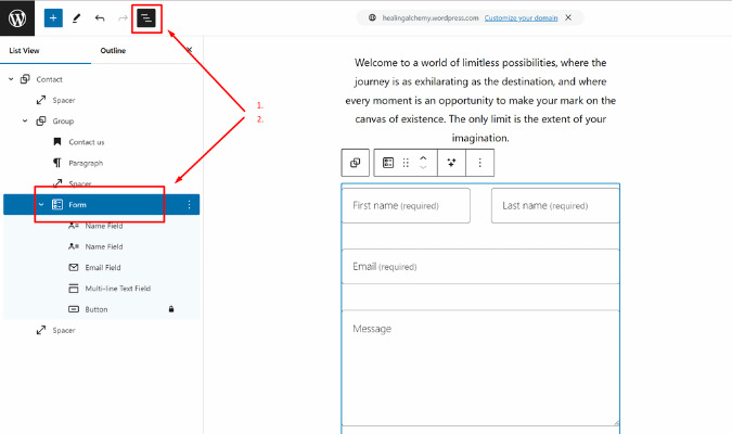 WordPress form settings