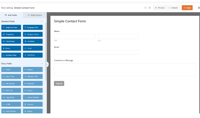 WPForms customize form dashboard