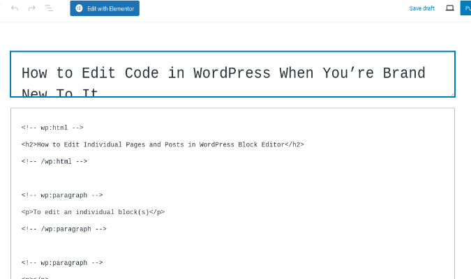 WordPress post code editor