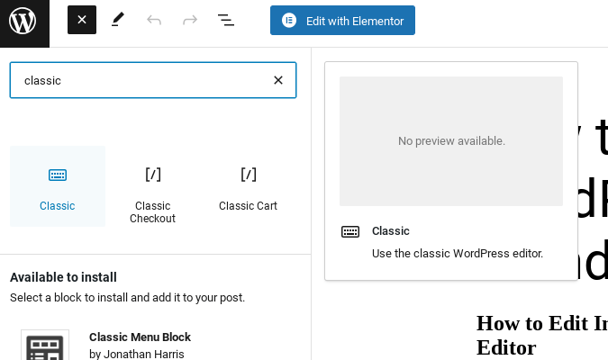 WordPress classic block