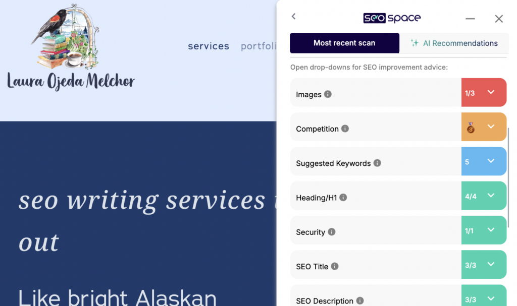 Laura Ojeda Melchor's website services page. 