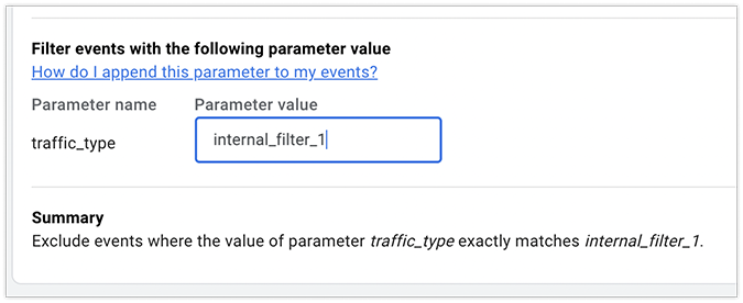 Name change example in the Parameter value field in GA4. 