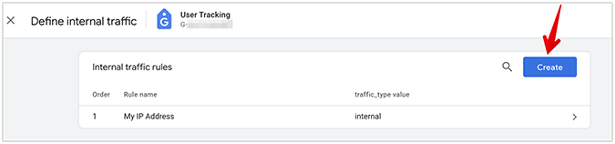 Define internal traffic menu with an arrow pointing to create button. 