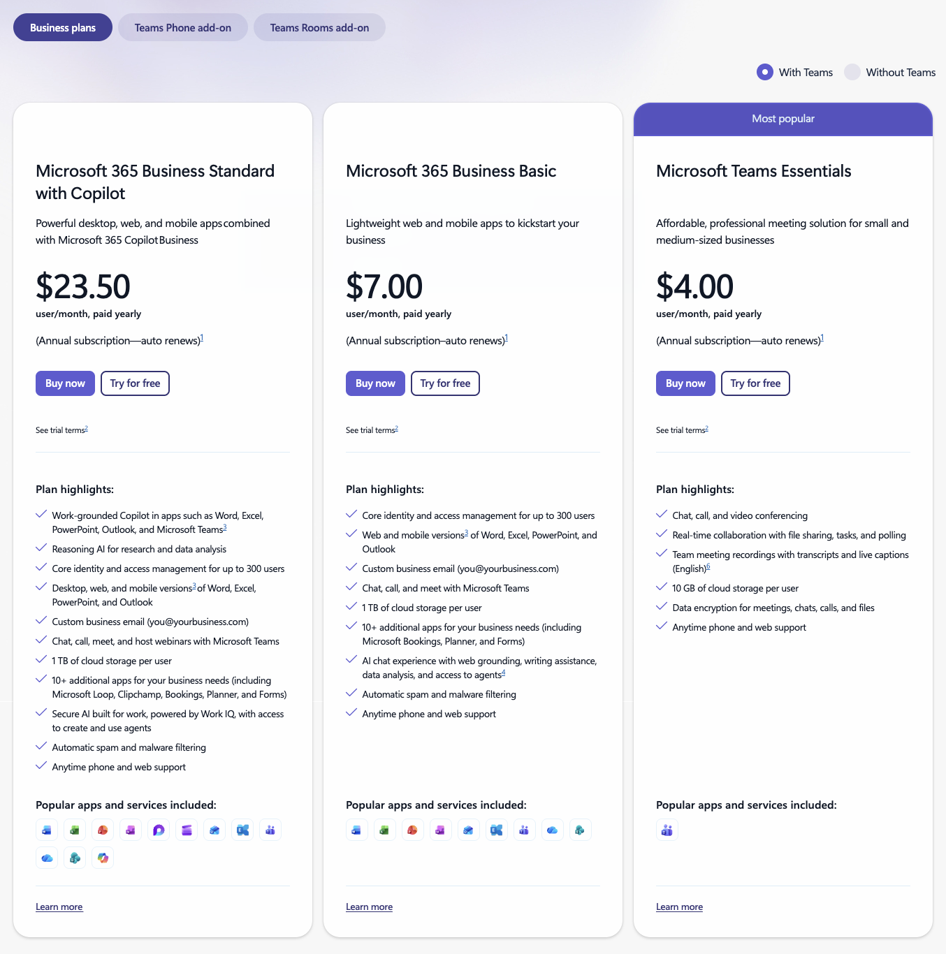 Microsoft Teams Pricing