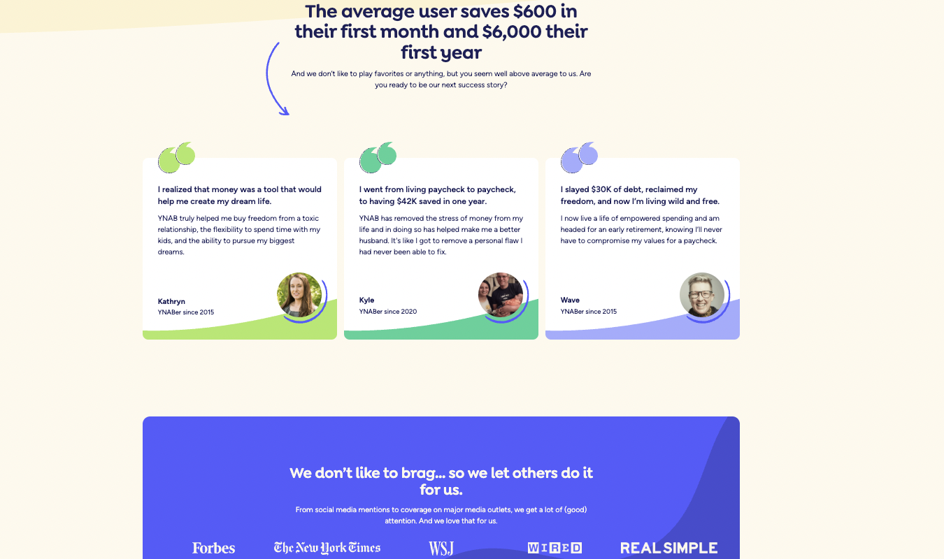 You Need a Budget (YNAB) testimonials page