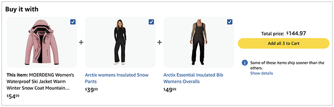 Amazon "Buy it with" options for clothes.