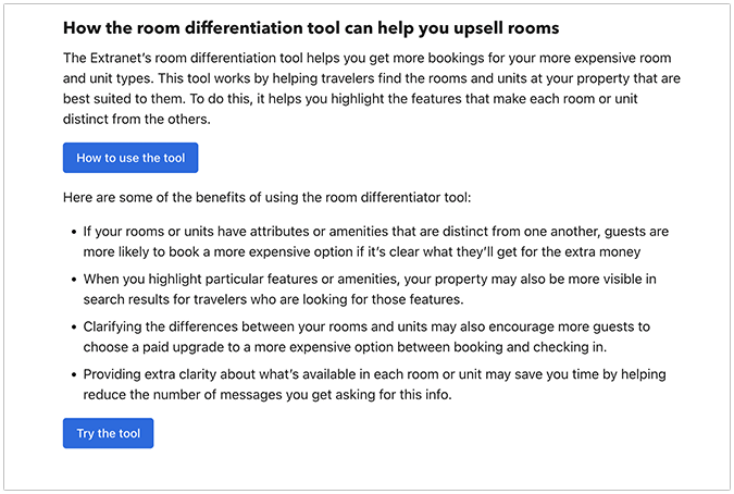 Booking.com room differentiation information