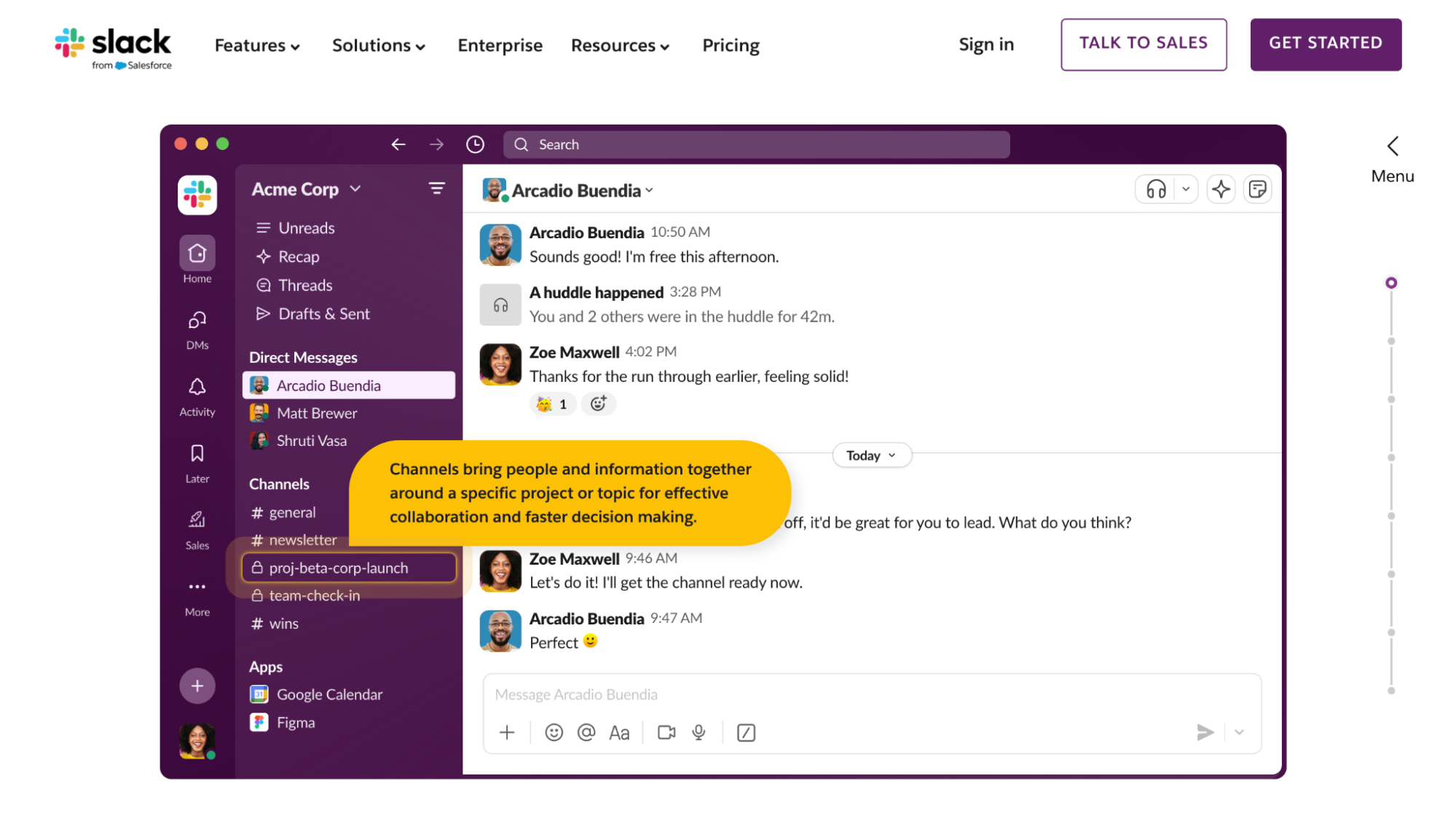Screenshot of Slack's interactive demo