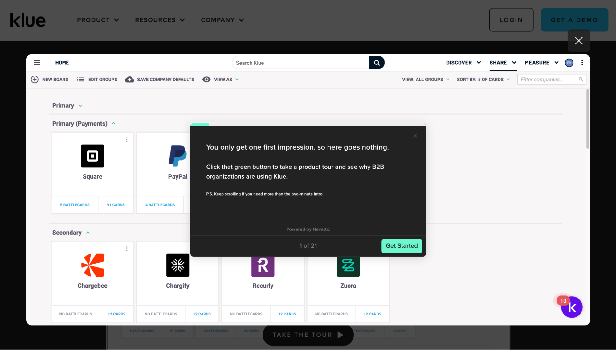Klue’s demo arena invitation page.