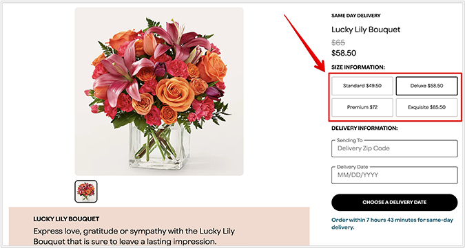 Checkout page to order flowers