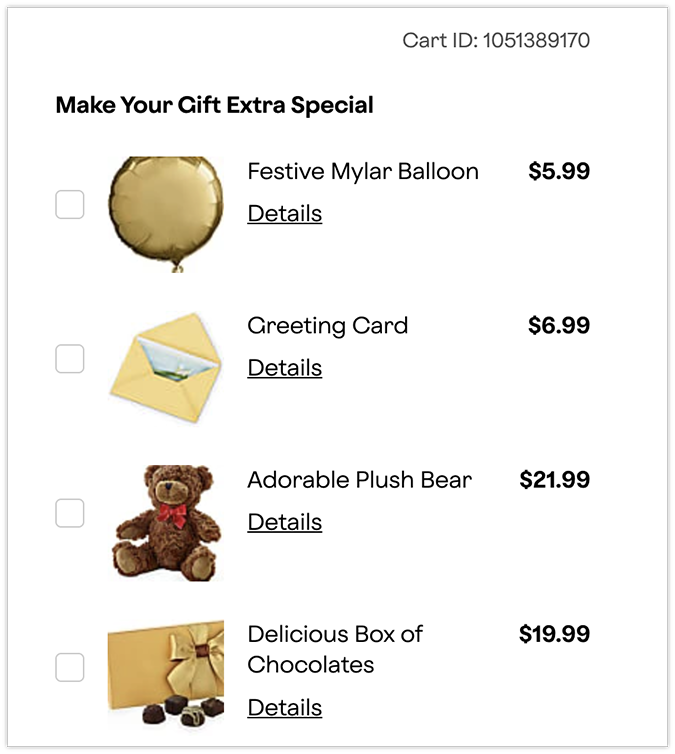 List of items to add to a flower order.