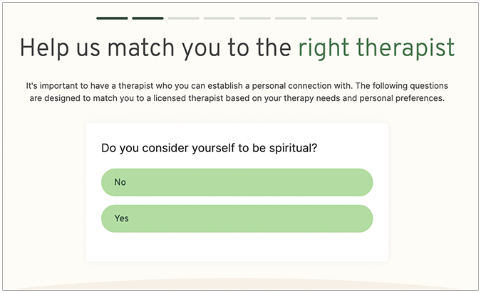 Better Help quiz to match with the right therapist 