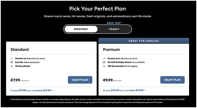 HBO max plan selection page