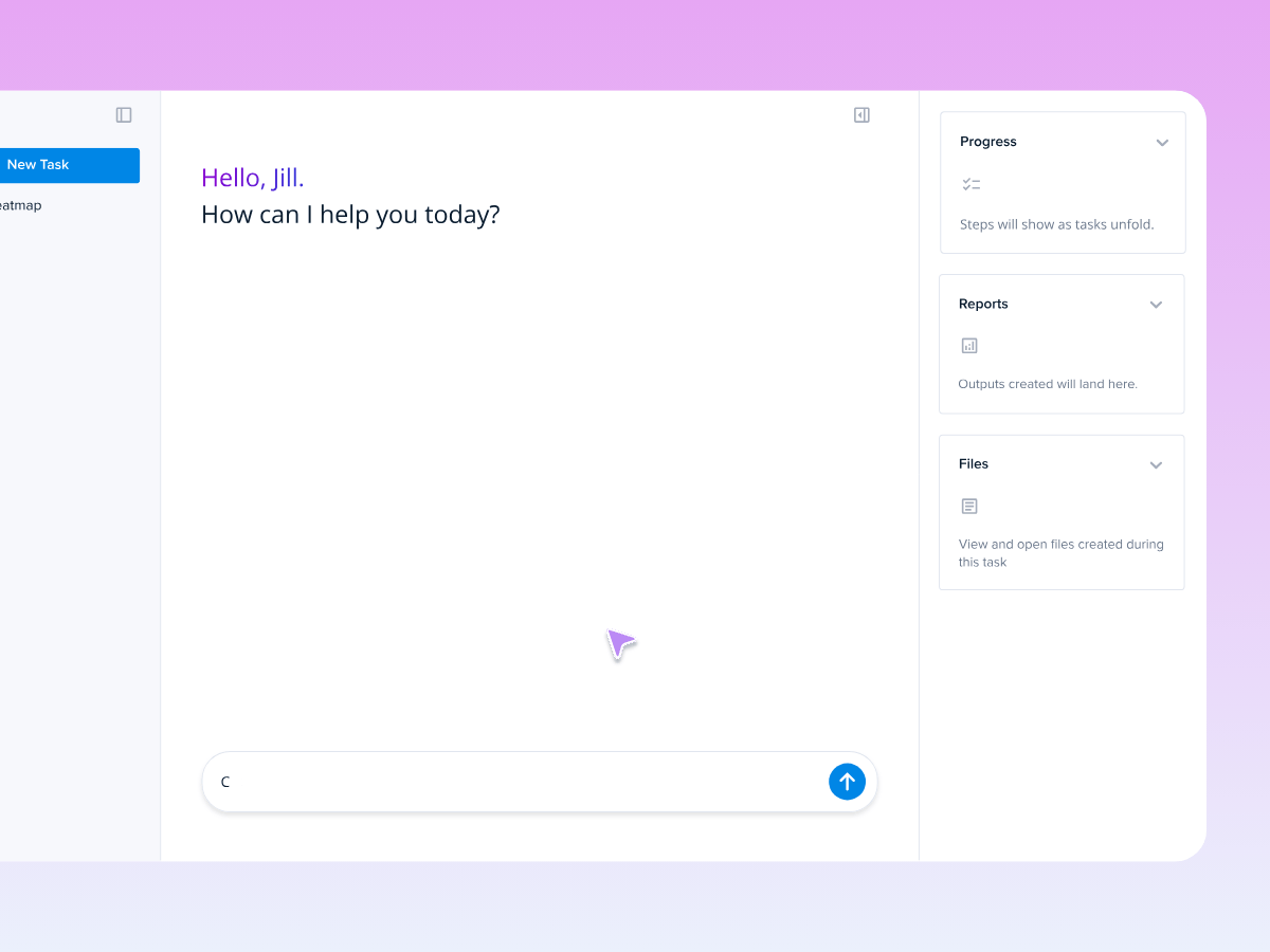 AI assistant chat interface greeting a user for heatmap analysis