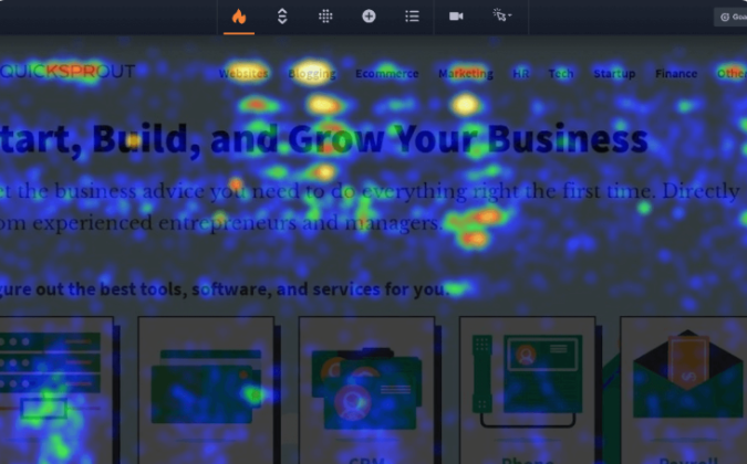 Heatmap showing user attention on homepage headline and navigation.