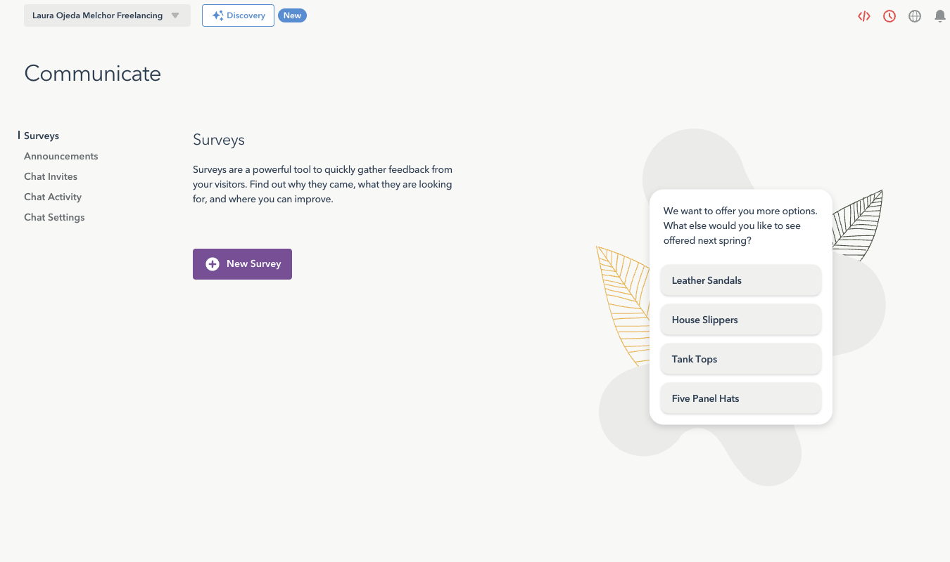 Surveys section with multiple choice example in Lucky Orange.