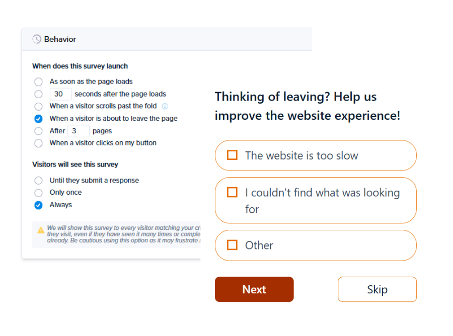 Exit survey configuration