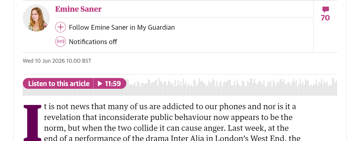 Guardian article byline for Emine Saner with audio player and article intro text