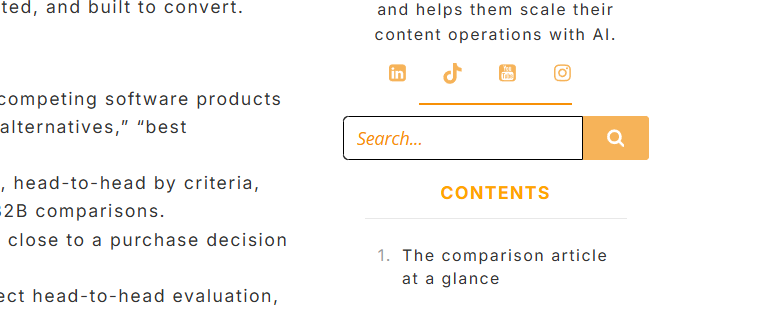 Blog sidebar showing a search bar and article table of contents