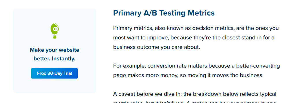Crazy Egg branded sidebar widget with a free 30-day trial call-to-action button