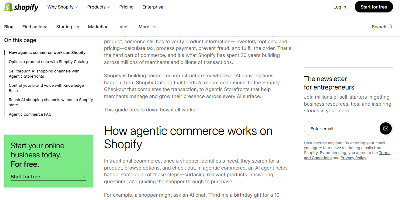 Shopify documentation with right sticky "On this page" anchor navigation
