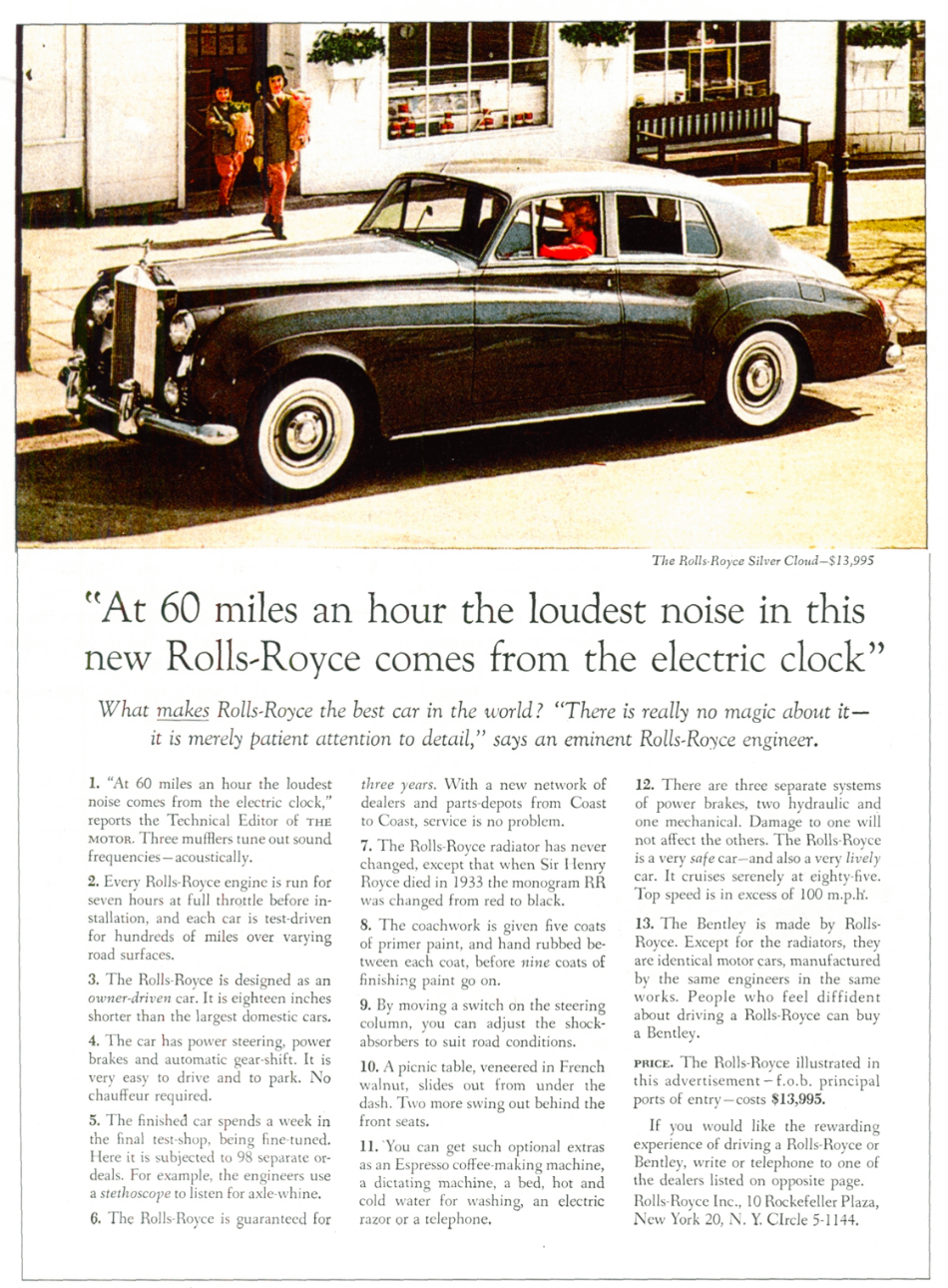 Original 1959 Rolls-Royce Silver Cloud ad by David Ogilvy