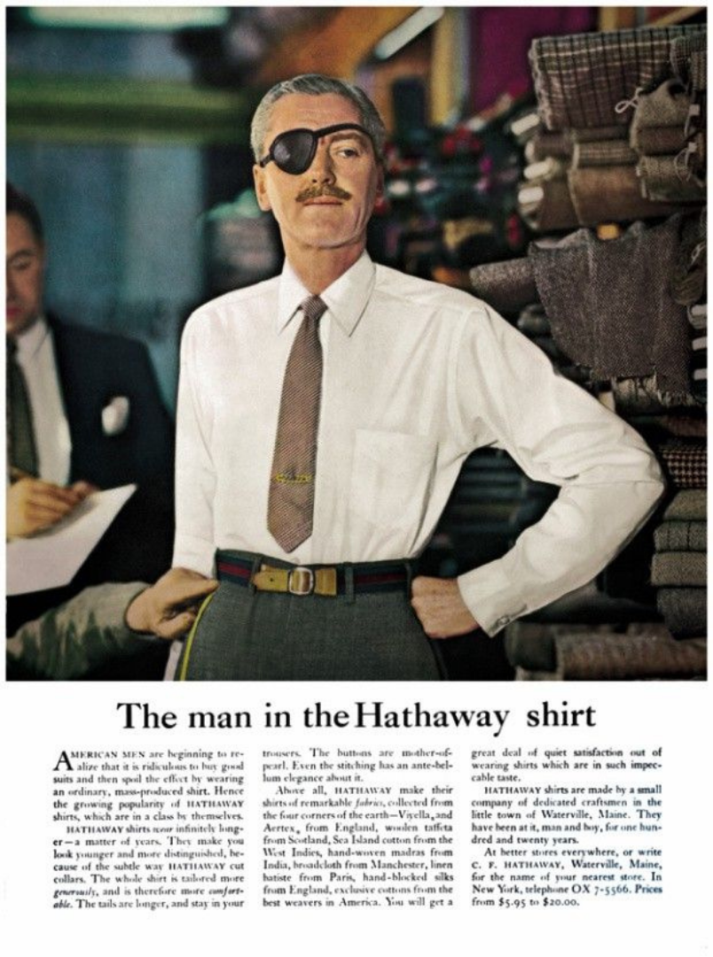 Classic Ogilvy ad featuring the man in the Hathaway shirt