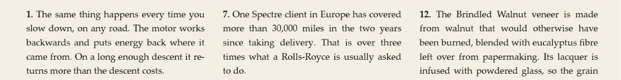 Numbered body copy paragraphs describing Rolls-Royce Spectre features