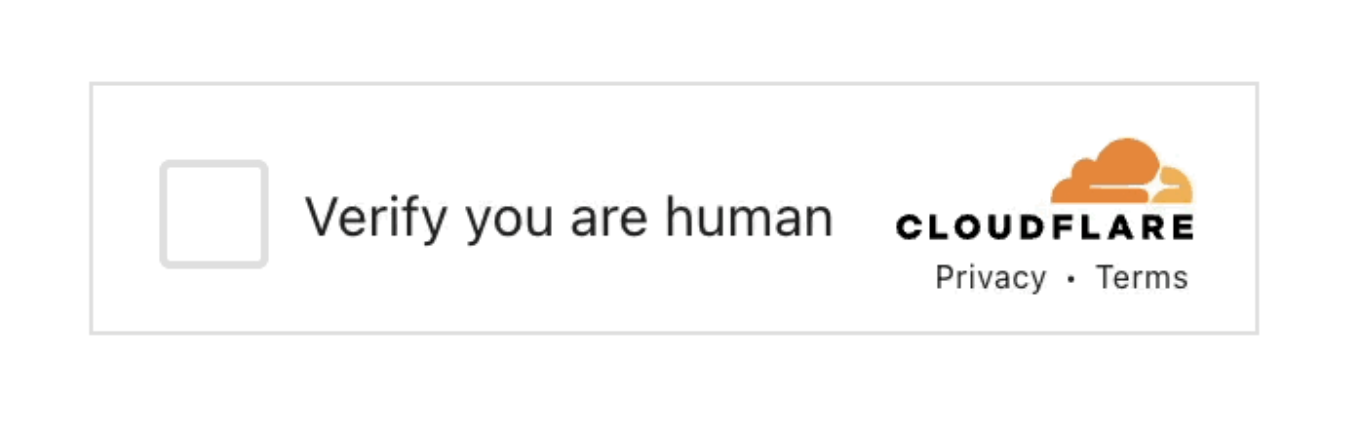 Cloudflare "Verify you are human" turnstile CAPTCHA widget with checkbox