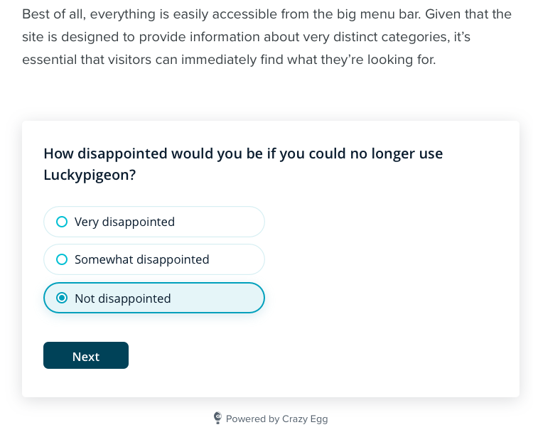 Embed Crazy Egg Surveys as form widgets directly in your pages. Unlimited responses, 100% free.