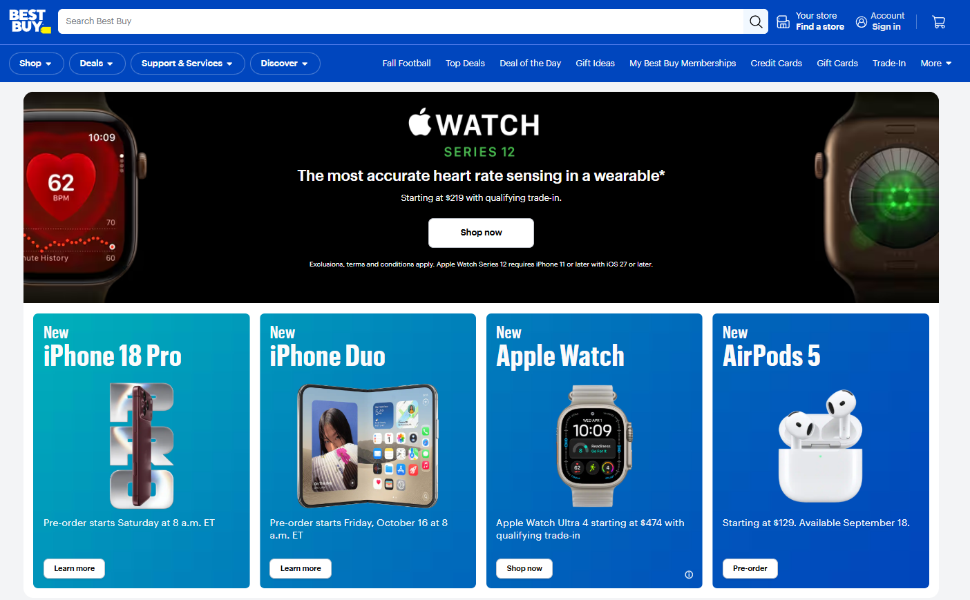 Best Buy homepage featuring Apple Watch promotion