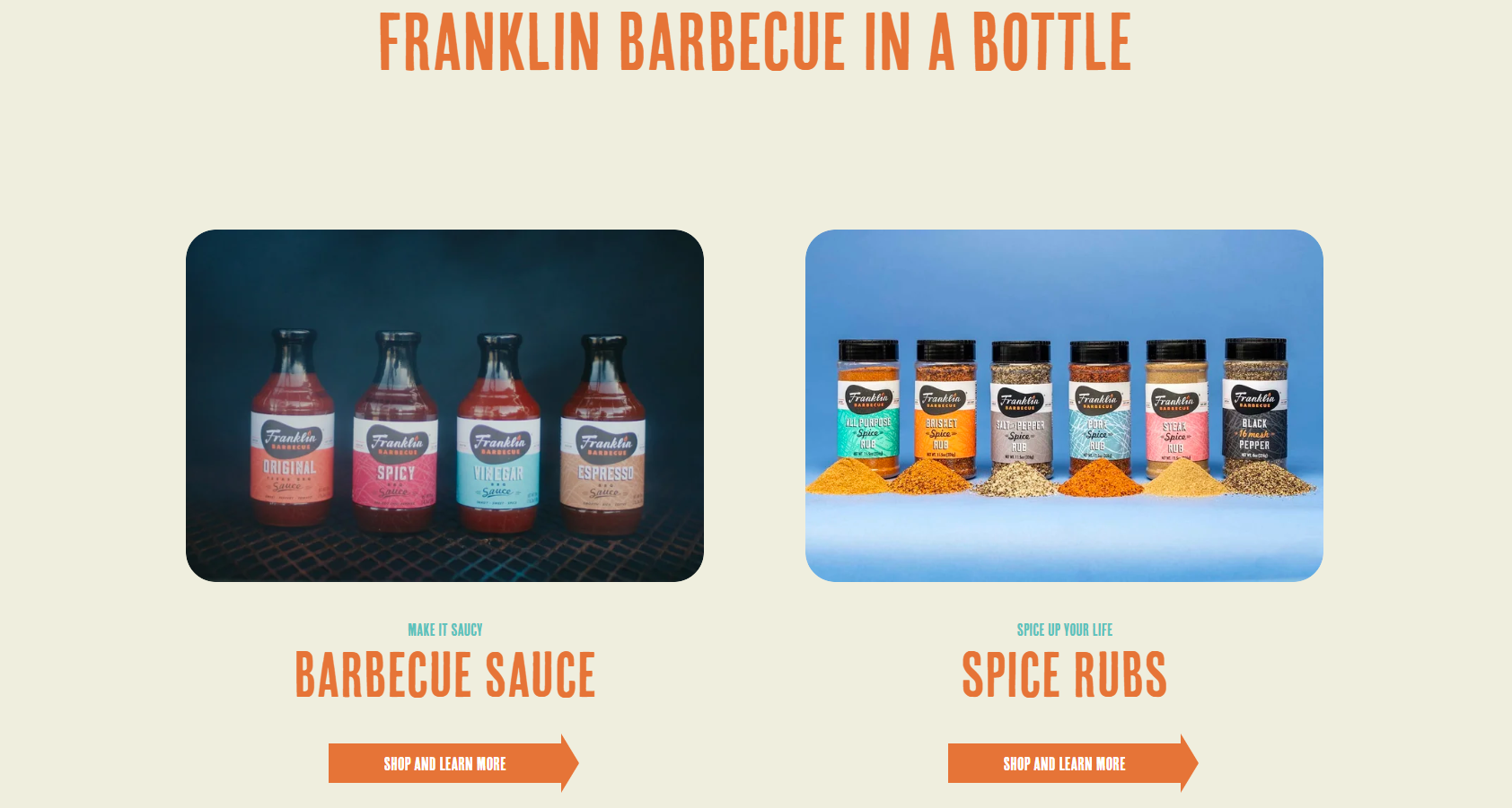 Franklin Barbecue sauce and spice rub bottles