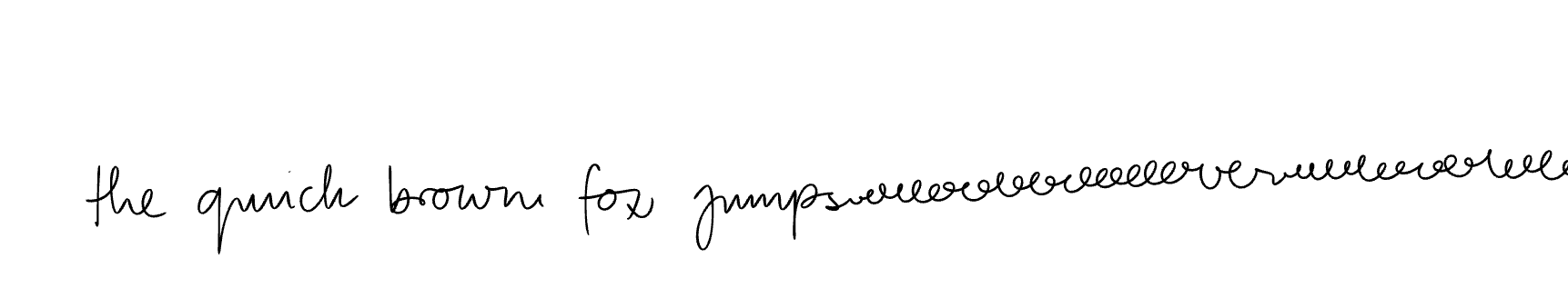 Second handwritten "the quick brown fox" sample that turns into continuous looping scribbles after "jumps."