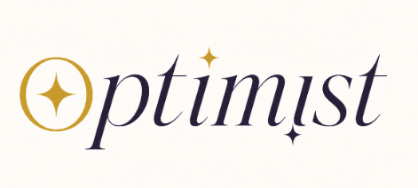 Optimist wordmark in dark serif letters with a gold circle and star as the โO.โ